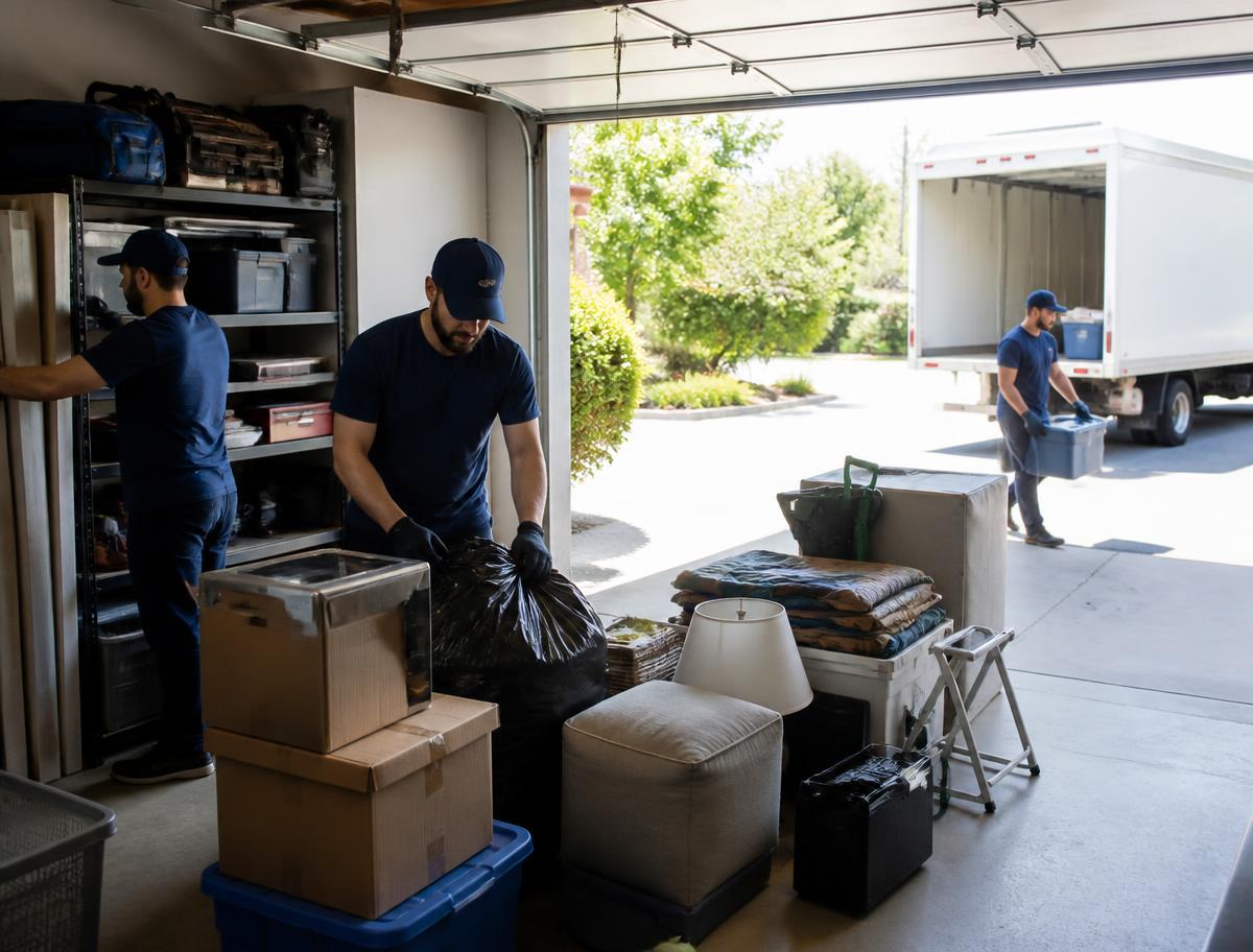 CRinnovations team clearing out a residential garage and loading items for removal